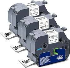 BROTHER P-TOUCH TZE-261 TZE-TAPE 36 MM BEYAZ ÜZERİNE SİYAH LAMİNASYONLU ETİKET