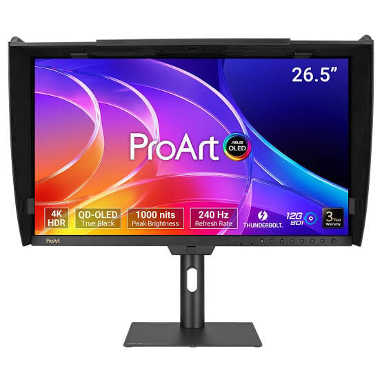 ASUS ProArt PA27USD 26.5 QD-OLED 4K HDR 3840x2160 0.1ms 240Hz 250cd Thunderbolt DP HDMI USB-C Hoparlör VESA 3YIL 99% DCI-P3 HLG Dolby Vision 12G-SDI CALMAN ONAYLI PD 96W PIVOT MONİTÖR