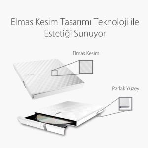 ASUS SDRW-08D2S-U LITE 8X HARİCİ DVD YAZICI  M-DİSC DESTEKLİ  BEYAZ