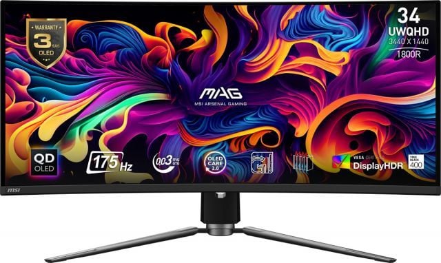 MSI 34.18 MAG 341CQP QD-OLED CURVE 1800R QD-OLED 3440x1440 (UWQHD) 21:9 175HZ 0.03MS ADAPTIVE-SYNC GAMING MONITOR